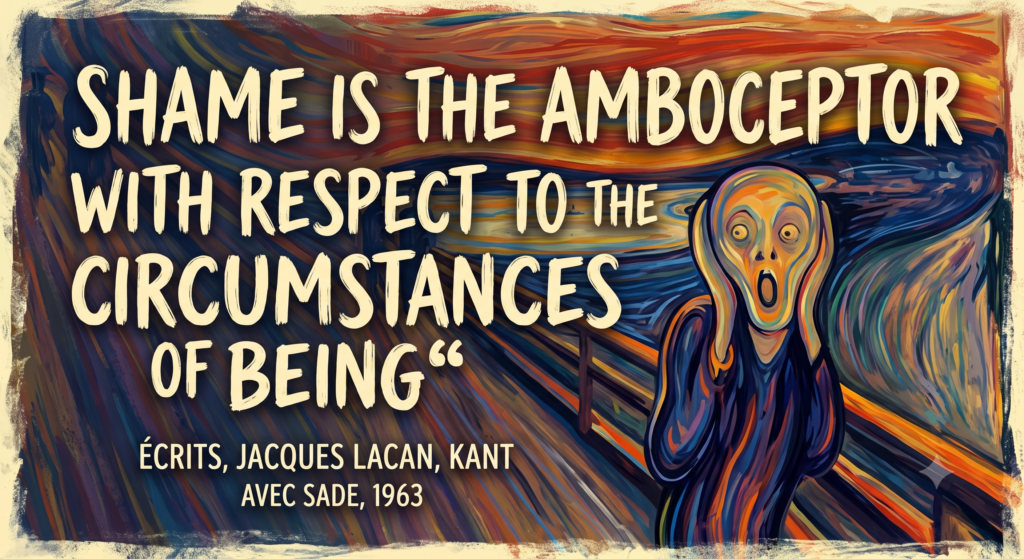 The Scream painting background with a Jacques Lacan quote.