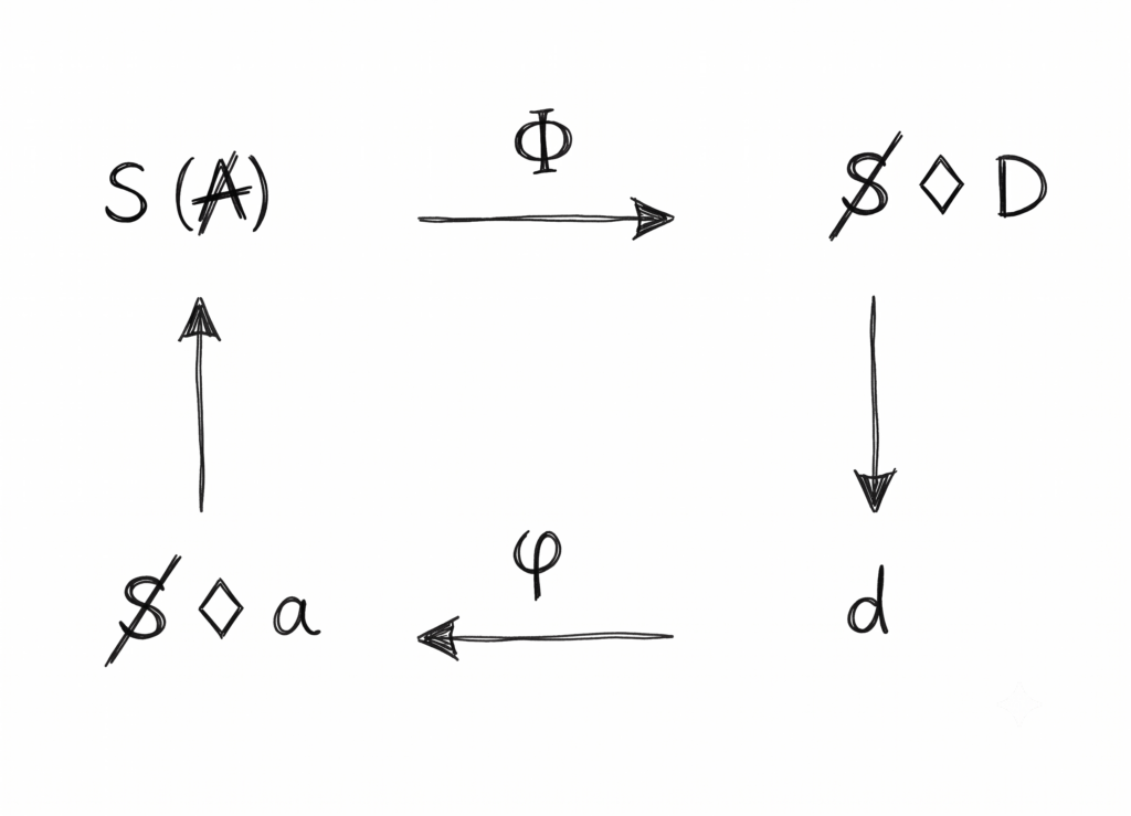 Hand-drawn mathematical diagram with symbols and arrows.